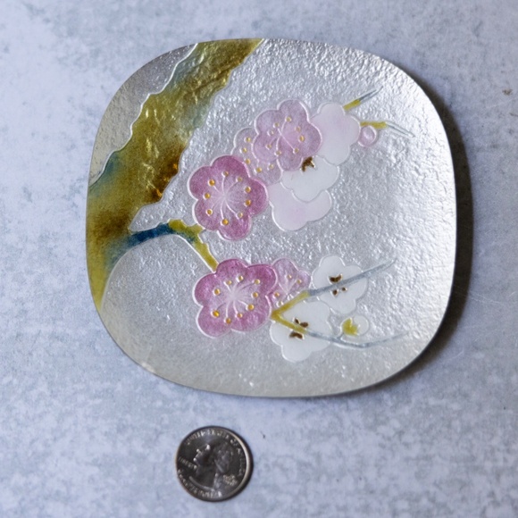 Ando Japan Japanese cloisonne cherry blossom plate dish enamel - Picture 6 of 6